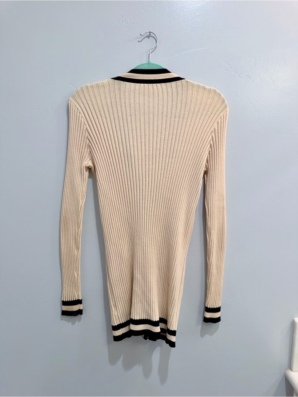 Cabi Varsity Cardigan 5458 Navy Striped Ribbed Cotton Sweater Gold Button XS - Picture 9 of 12